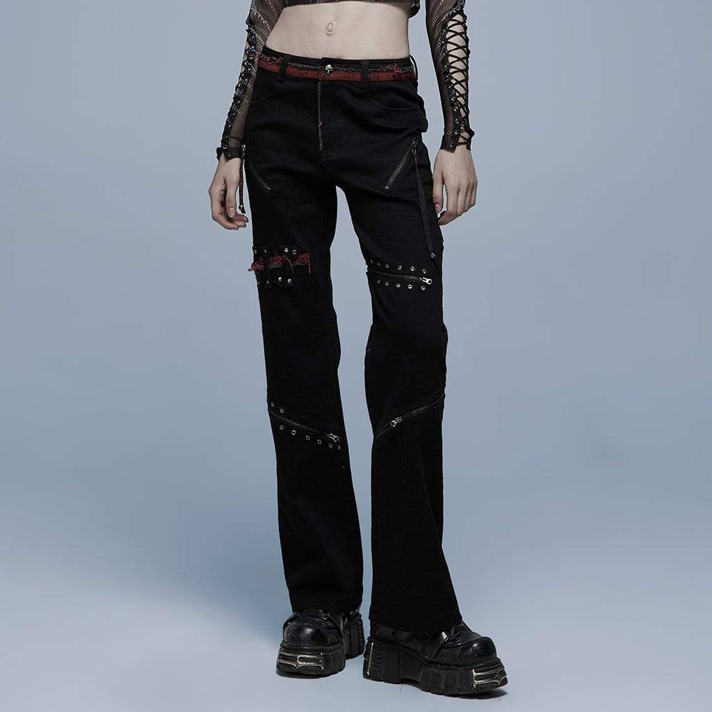 Punk Splice Zipper Straight Pants