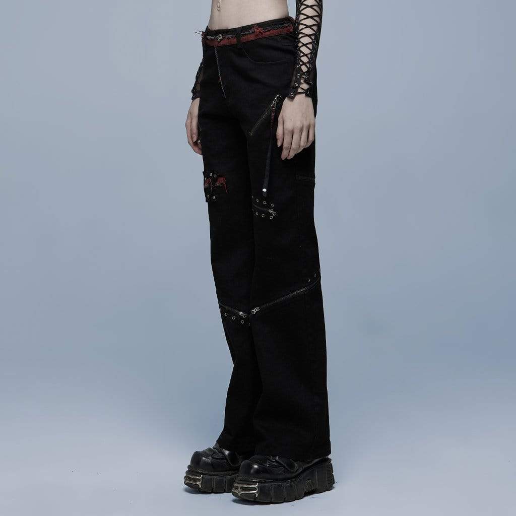 Punk Splice Zipper Straight Pants