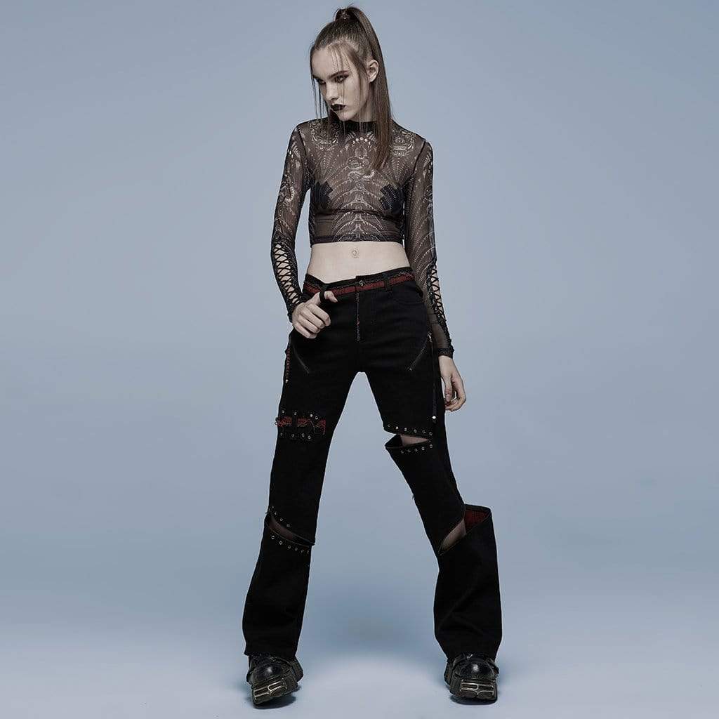 Punk Splice Zipper Straight Pants