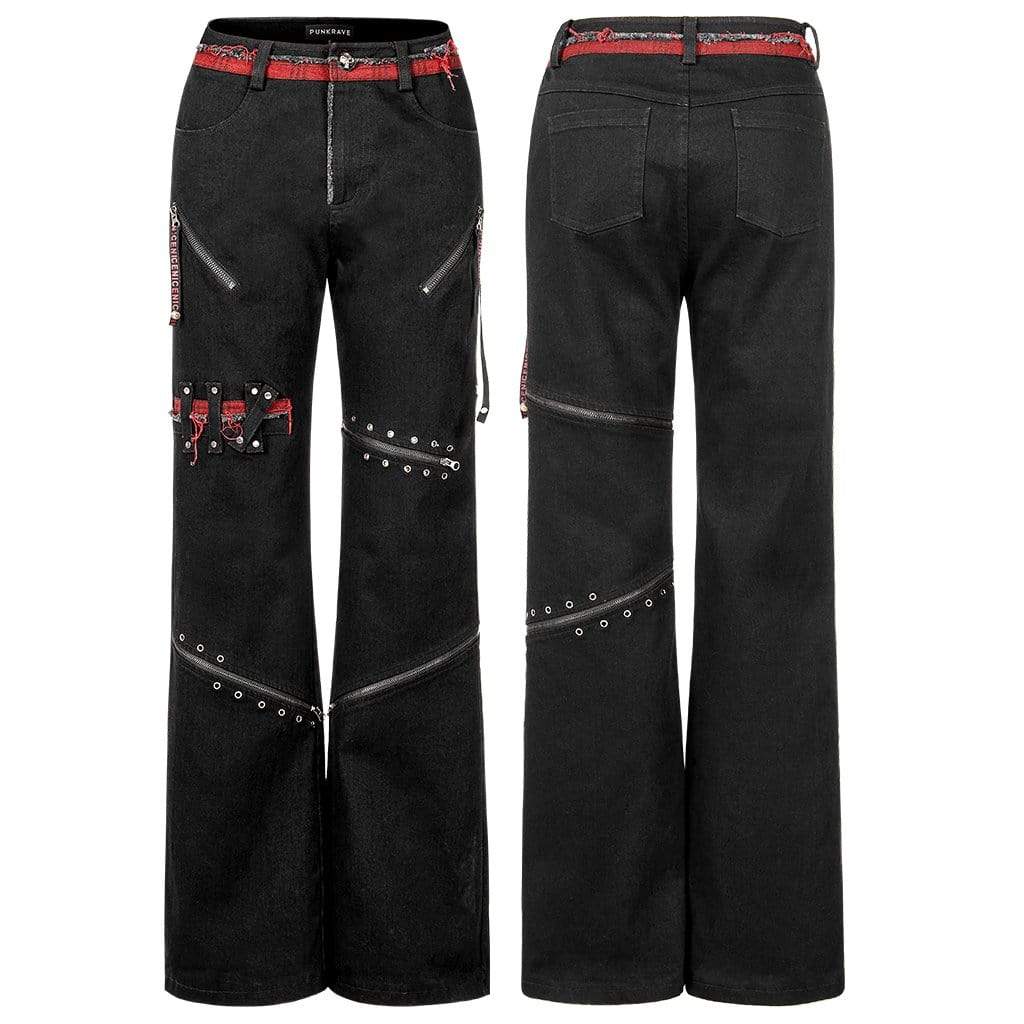 Punk Splice Zipper Straight Pants