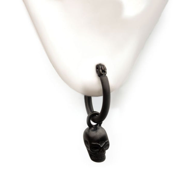 Matte Black Plated Hoop with Skull Dangle Earrings