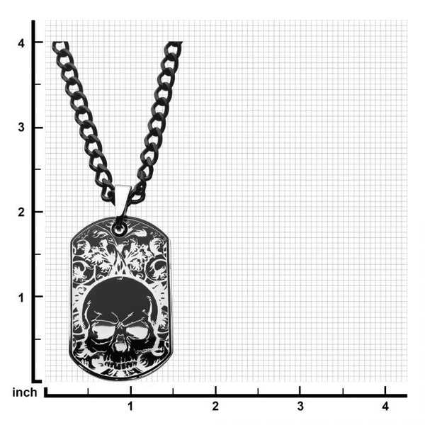 Stainless Steel Black IP Skull Design Dog Tag Pendant and Chain